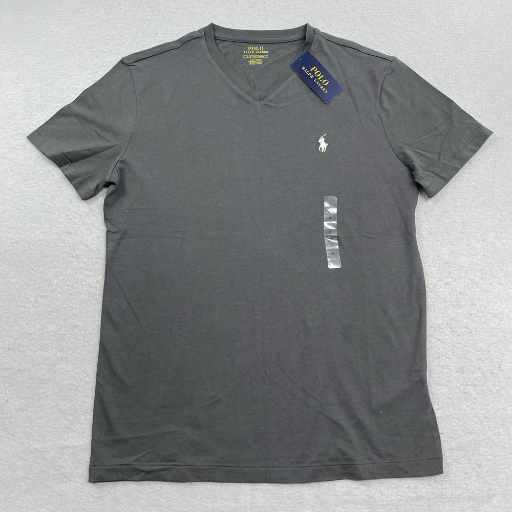 Polo Ralph Lauren T Shirt Mens Small Gray V Neck Short Sleeve Cotton Pony